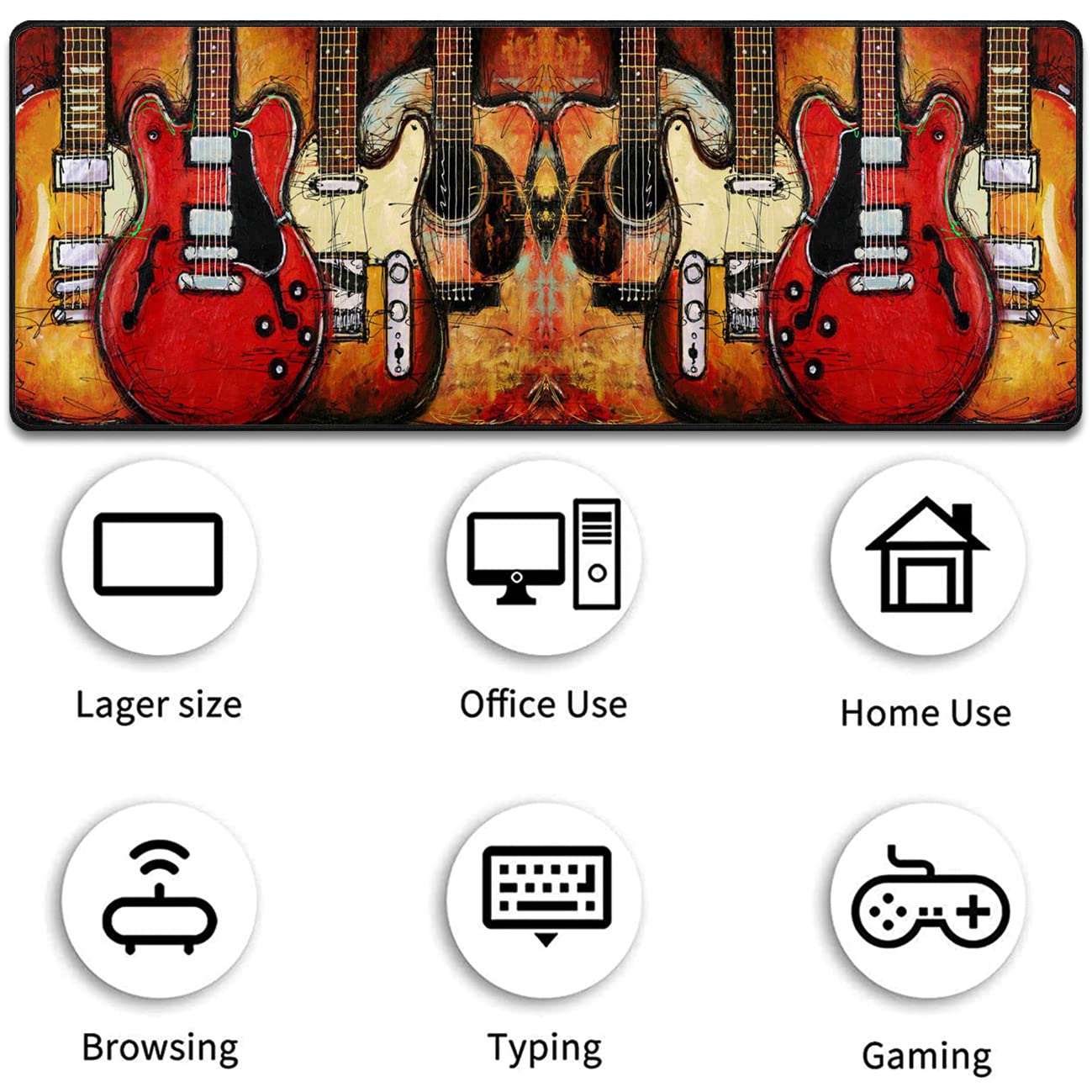 Extended Large Gaming Mouse Pad with Wrist Rest & Non-Slip Rubber Base - XXL Desk Mat for Keyboard & Mouse - Perfect for PC Gaming, Office Work & Guitar Players (Black)