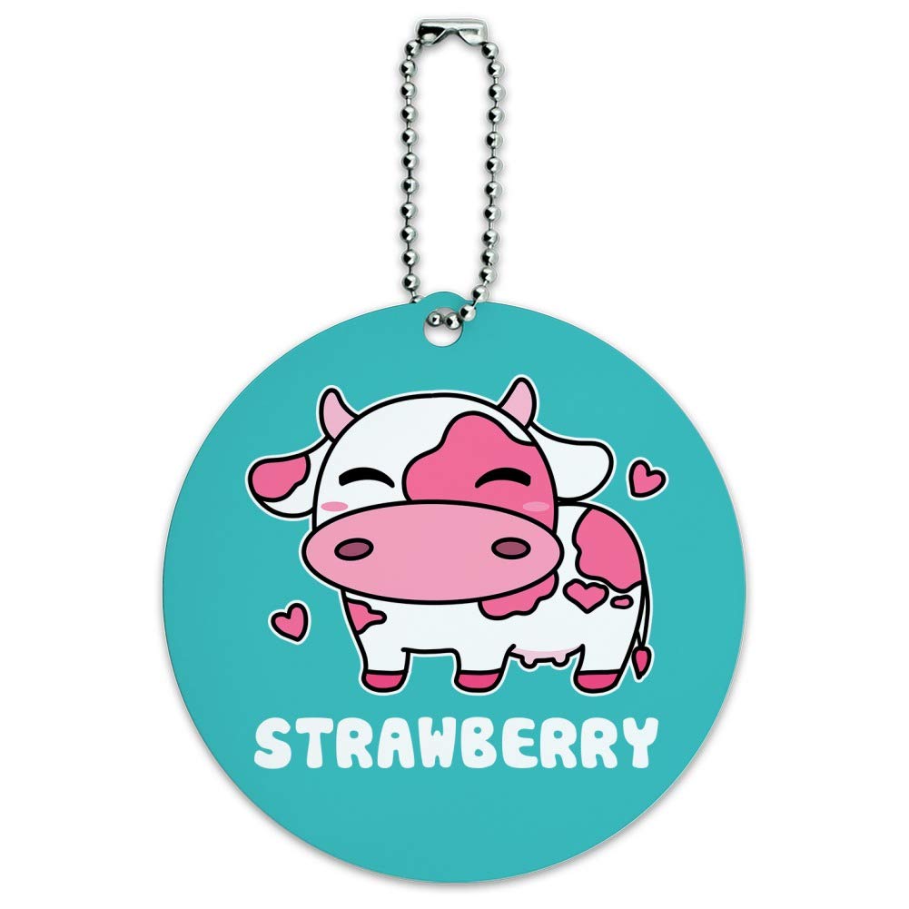 Adorable Kawaii Strawberry Milk Cow Luggage Tag - Cute Round ID Card for Suitcase, Carry-On & Travel Bags - Perfect for Kids, Teens & Anime Lovers Travel Accessories