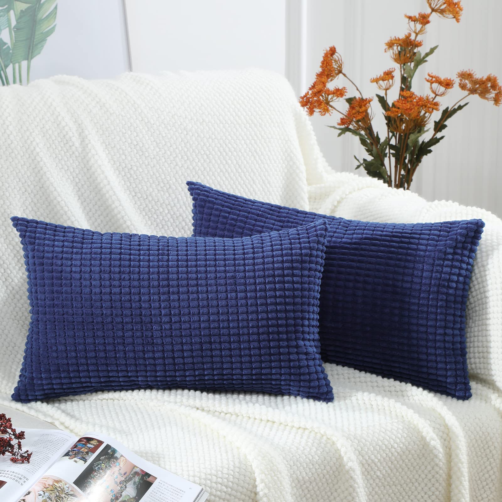 BeBen 12x20 Corduroy Throw Pillow Covers Set of 2 - Soft Square Decorative Cushion Cases for Couch, Sofa, Bed, Bedroom & Car - Jewel Blue Home Decor | Perfect for Living Room Accents, Cozy Bedroom Styling & Car Seat Comfort
