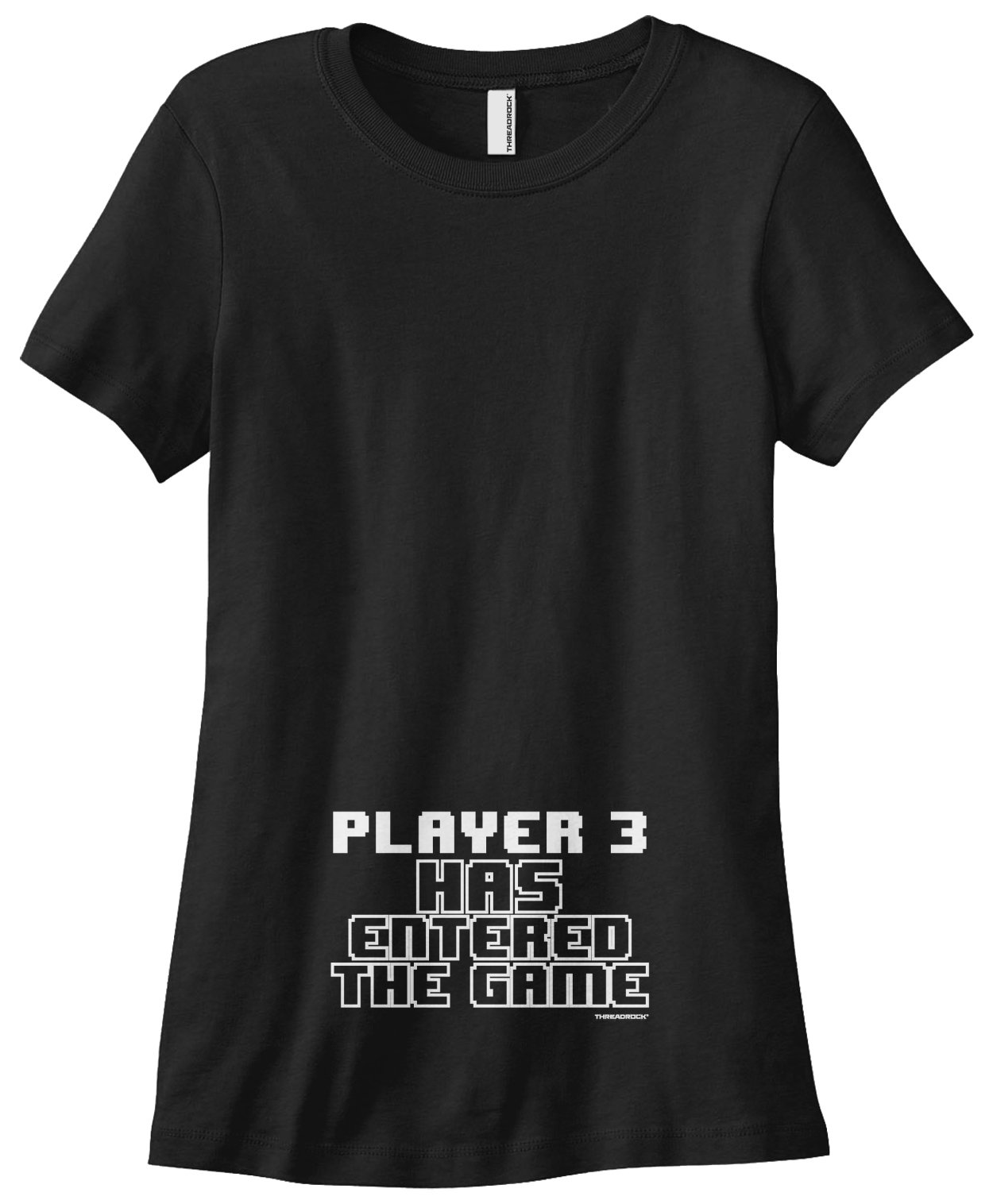 Threadrock Women's Player 3 Pregnancy Announcement T-Shirt - Funny Maternity Tee for Gender Reveal & Baby Shower Gifts