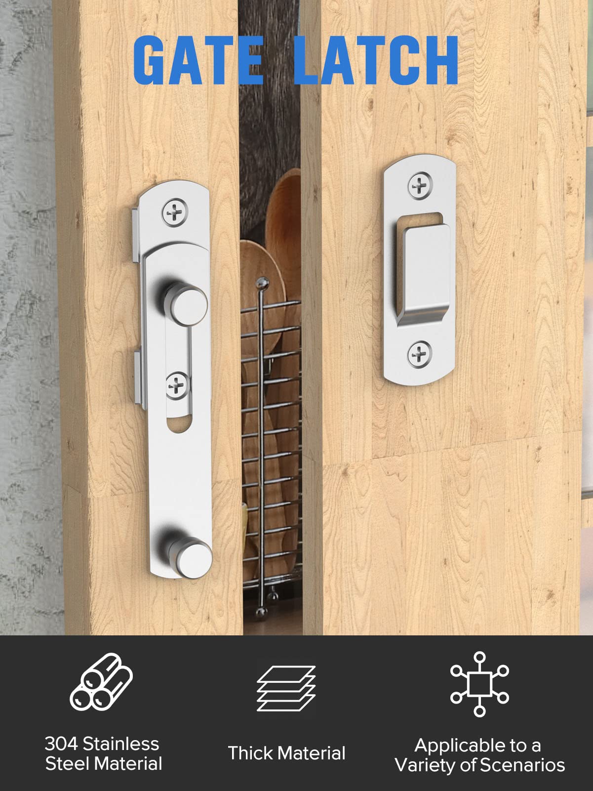 Stainless Steel Sliding Barn Door Lock - Heavy Duty Flip Latch Safety Bolt for Wine Cabinet, Bathroom, Garage, Closet & Outdoor Gates (2 Pack, Silver) | Secure Your Home, Office & Garden Doors