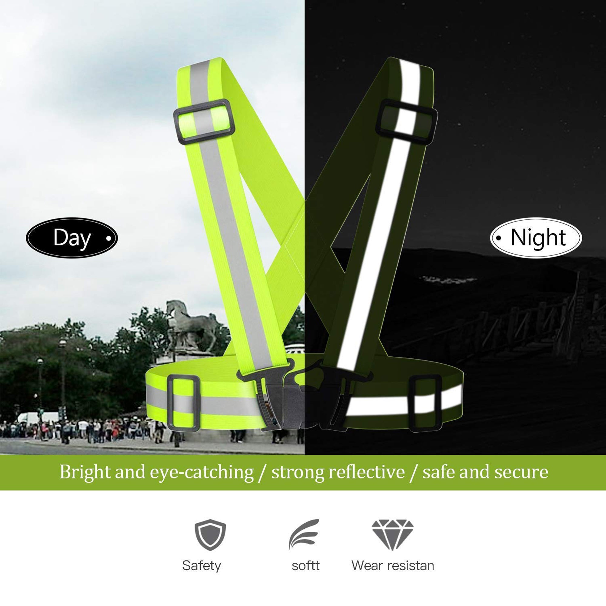 High Visibility Reflective Safety Vest with Adjustable Straps - 2 Pack Cross Belt for Running, Cycling & Construction Work
