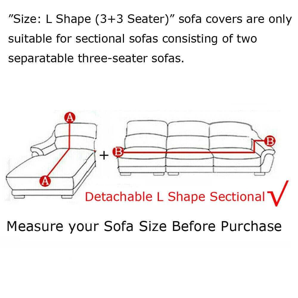 ELEOPTION Beige L-Shaped Sectional Sofa Cover - 2 Piece Stretch Slipcover for 3+3 Seater Couch & Chaise Lounge | Perfect for Living Room, Family Room & Home Theater Furniture Protection