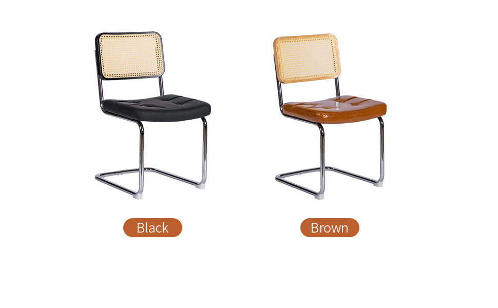 Modern Mid Century Breuer Style Dining Chairs Set of 2 - Faux Leather & Rattan Accent Chairs with Chrome Legs for Living Room, Kitchen, Dining Area - Black Upholstered Side Chairs (2-Piece Set) - Perfect for Small Spaces, Breakfast Nooks and Contemporary Home Decor
