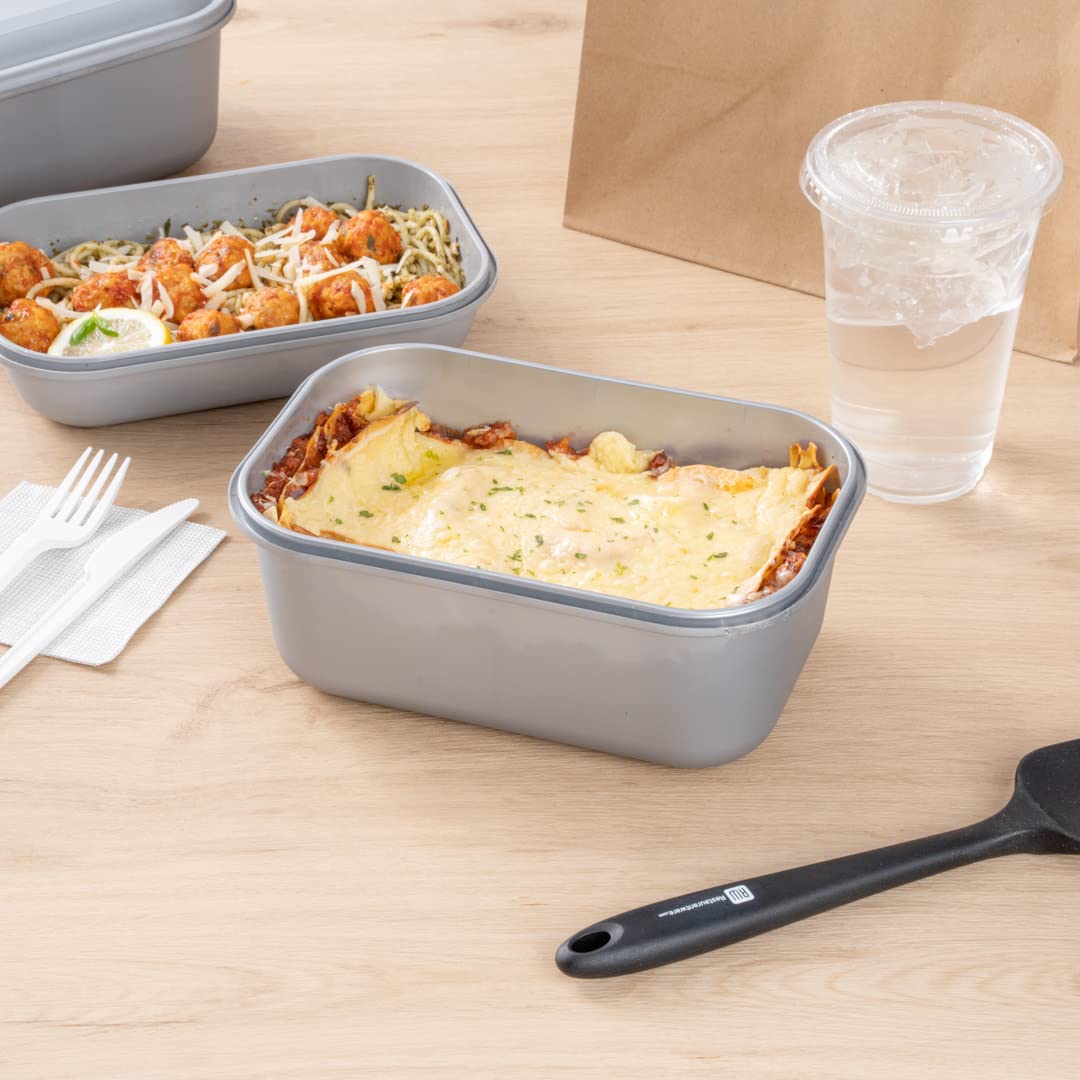 Restaurantware Futura 67.6oz Meal Prep Containers with Lids - 100-Pack Tamper-Evident Disposable Food Storage | Microwave-Safe Gray Plastic Takeout Containers for Meal Delivery, Catering & Leftovers