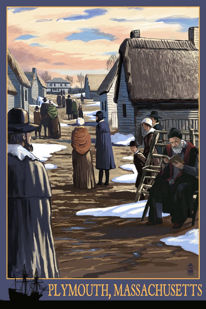 16x24 Plymouth Massachusetts Pilgrims Going to Church Metal Wall Art - Premium Aluminum Decor for Home & Office - Perfect for Living Room, Bedroom, or Historical Theme Decorations