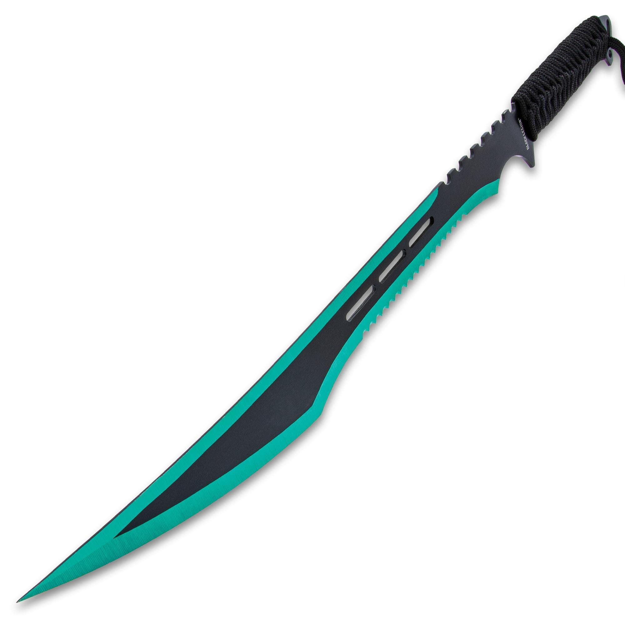 Black Legion Emerald Ninja Set - 3 Kunai Knives & Samurai Sword, Full-Tang Black Stainless Steel with Green Accents - Perfect for Cosplay, Martial Arts Training & Collector's Display