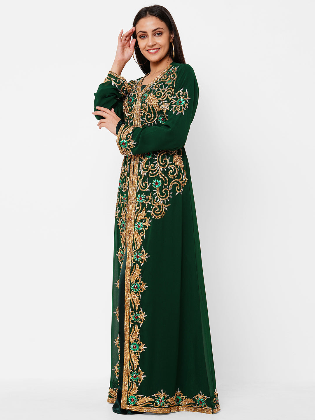 Exquisite Zardosi Embroidered Kaftan Wedding Dress for Brides - Perfect for Indian Weddings, Bridal Showers & Special Occasions