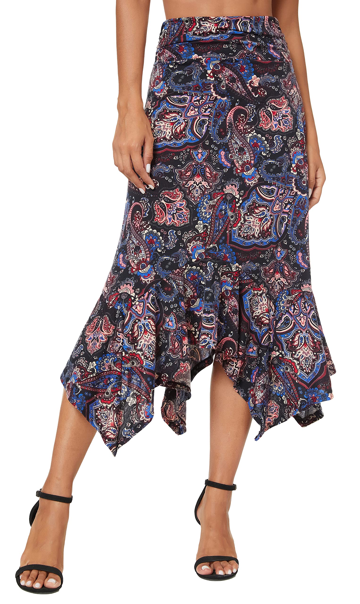 Urban CoCo Women's Flowy Stretchy Skirt - Handkerchief Hemline Midi Skirt for Summer, Casual Wear, Beach & Vacation Outfits | Comfortable & Stylish Skirts for Women