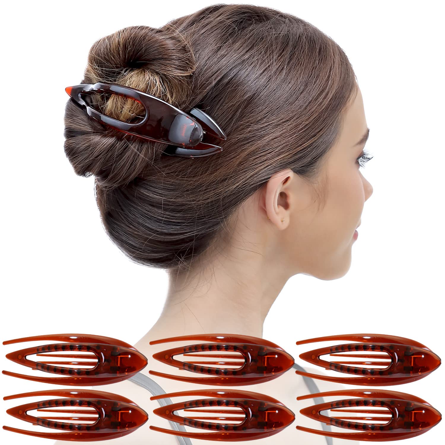 6Pcs French Concord Curved Hair Clips for Women - No Slip Strong Grip Comfortable Hairpins for Girls & Ladies (Small Brown) | Perfect for Updos, Ponytails & Everyday Hairstyles