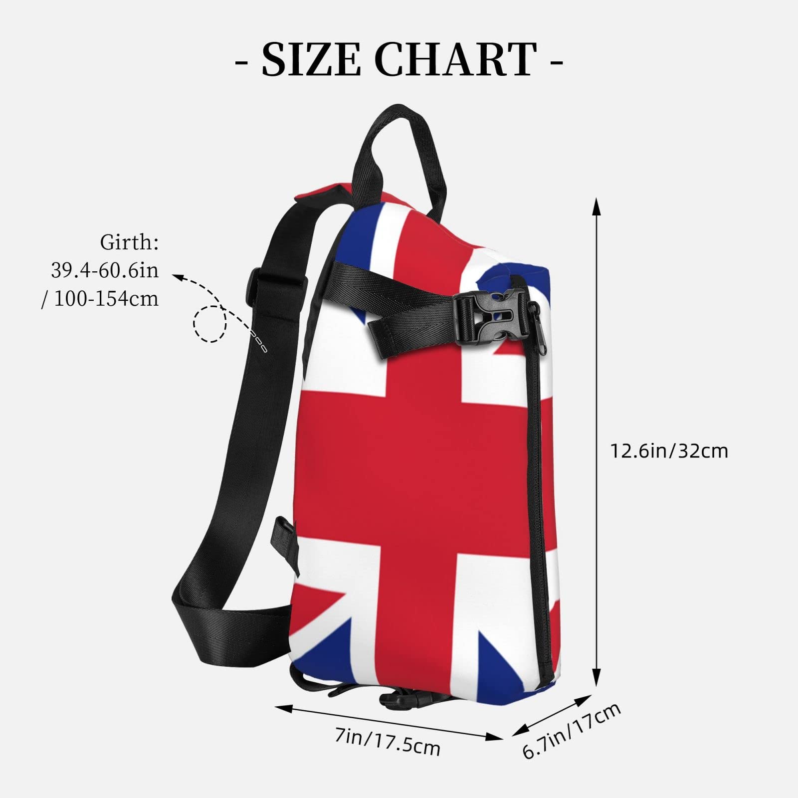 UK Flag Crossbody Sling Backpack - Waterproof Travel Hiking Chest Daypack with Adjustable Strap, Black One Size Shoulder Bag for Outdoor Adventures & Daily Commute