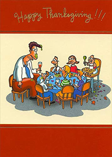 Funny Thanksgiving Card for Him - Humorous Masculine Greeting Card Featuring Man Sitting at Table with Kids - Perfect for Husband, Dad & Father Figures - Great for Thanksgiving Celebrations & Family Gatherings