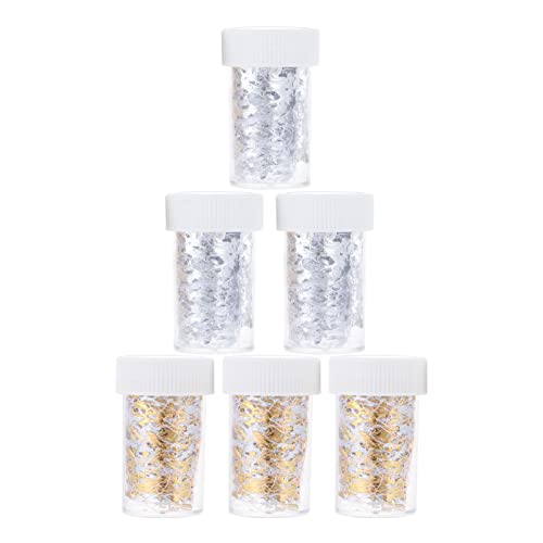 EXCLUZO Metallic Nail Art Foils - 6 Pack Gold & Silver Gilding Flakes for Nail Art, Painting, Crafts, Resin Jewelry Making - Perfect for DIY Manicures, Home Decor, and Gift Wrapping