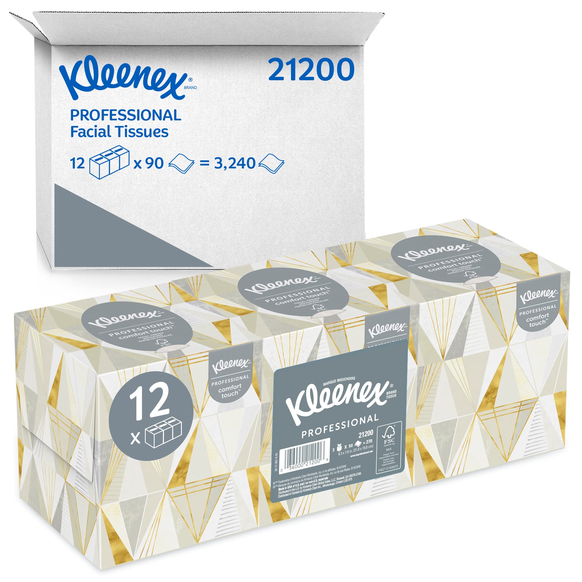 Kleenex Professional Facial Tissue Cube for Office & Business (21200) - Upright Tissue Box Dispenser, 12 Bundles/Case, 3 Boxes/Bundle, 36 Boxes Total - Perfect for Desks, Reception Areas & Restrooms