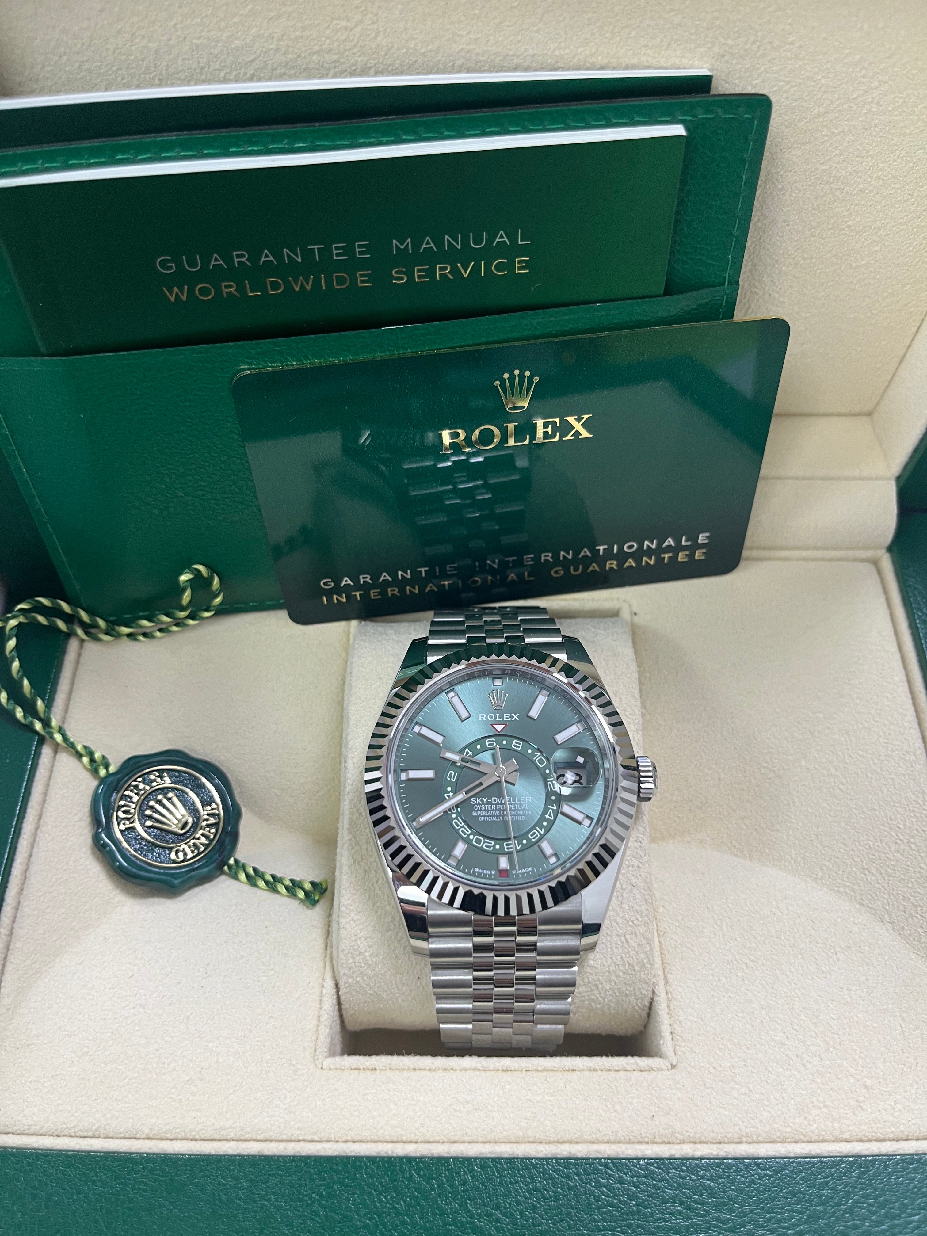 Rolex Sky-Dweller 42mm Mint Green Dial Jubilee Bracelet 336934 - Luxury Automatic Watch for Men, Travel & Business