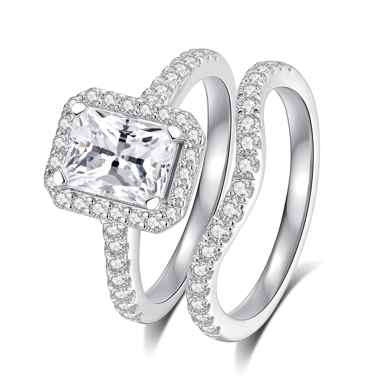 **Moissanite Wedding Ring Sets - D Color VVS1 Moissanite Engagement Rings for Women - 18K White Gold Plated 925 Sterling Silver - Perfect for Proposals, Anniversaries & Bridal Jewelry**