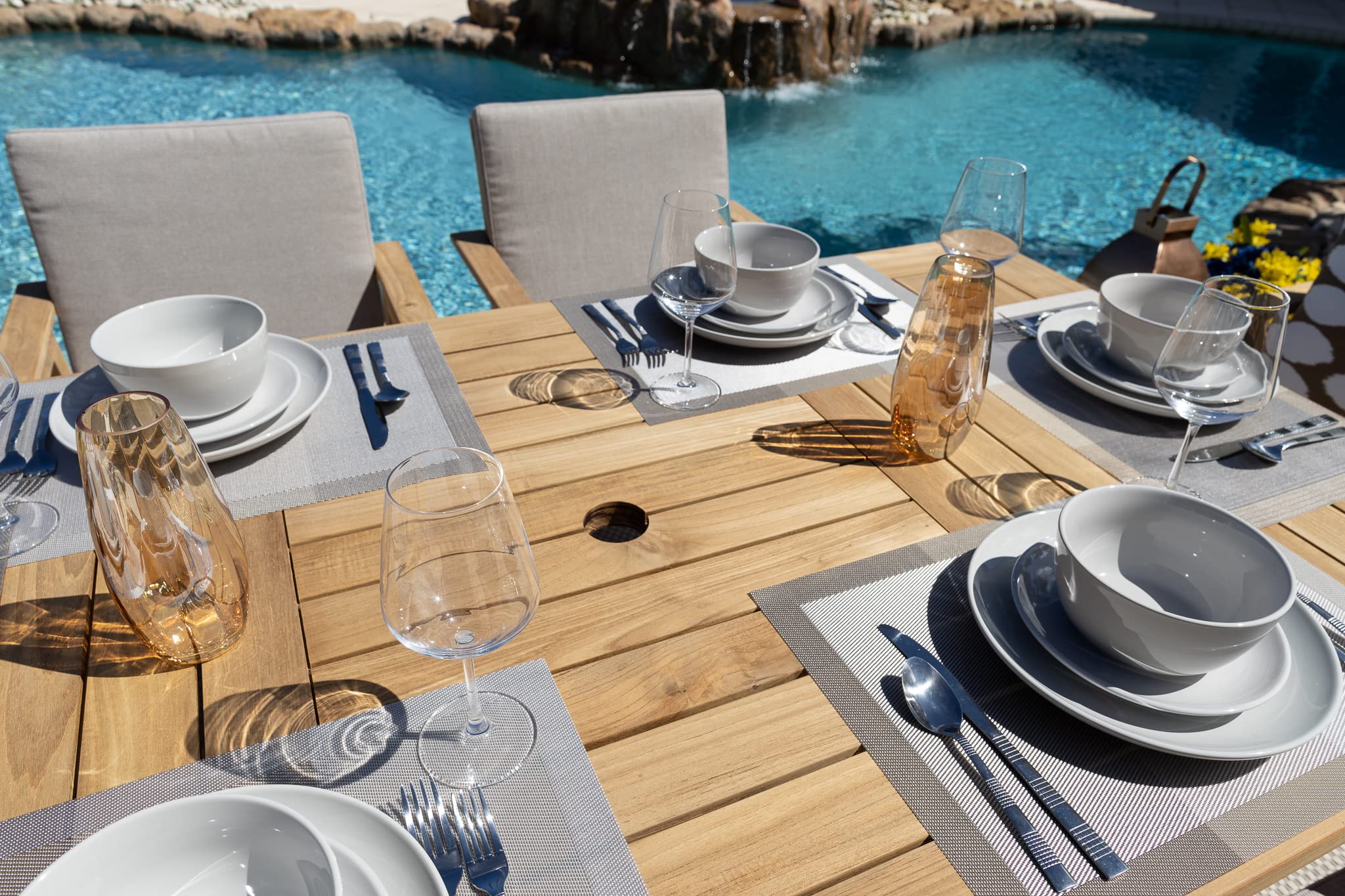Premium Laguna 7-Piece Teak Wood Outdoor Patio Dining Set - Weather-Resistant Table & 6 Armchairs for Garden, Poolside & Backyard Entertaining