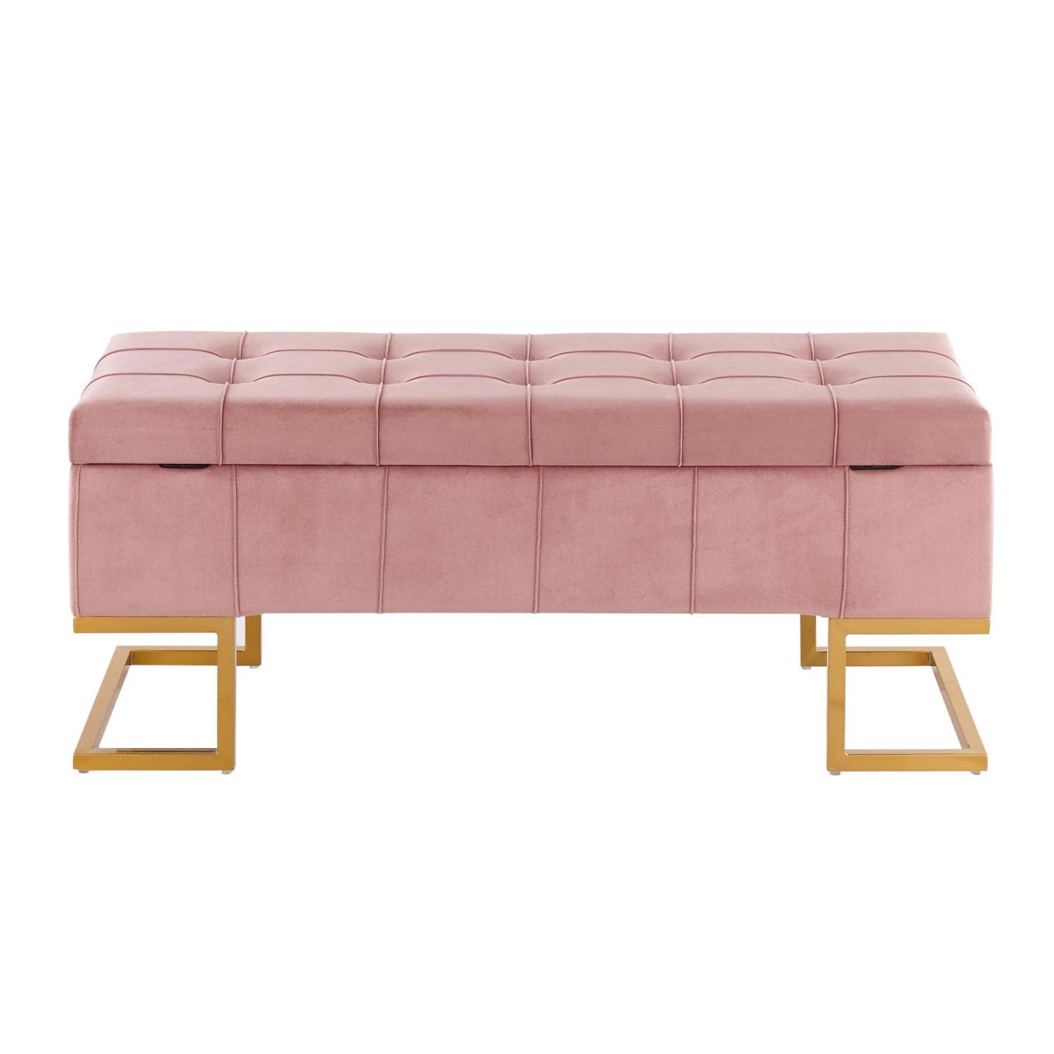 LumiSource Midas Velvet Upholstered Storage Bench - Entryway & Bedroom Organizer with Hidden Storage | Perfect for Small Spaces, Hallway Seating & Closet Organization
