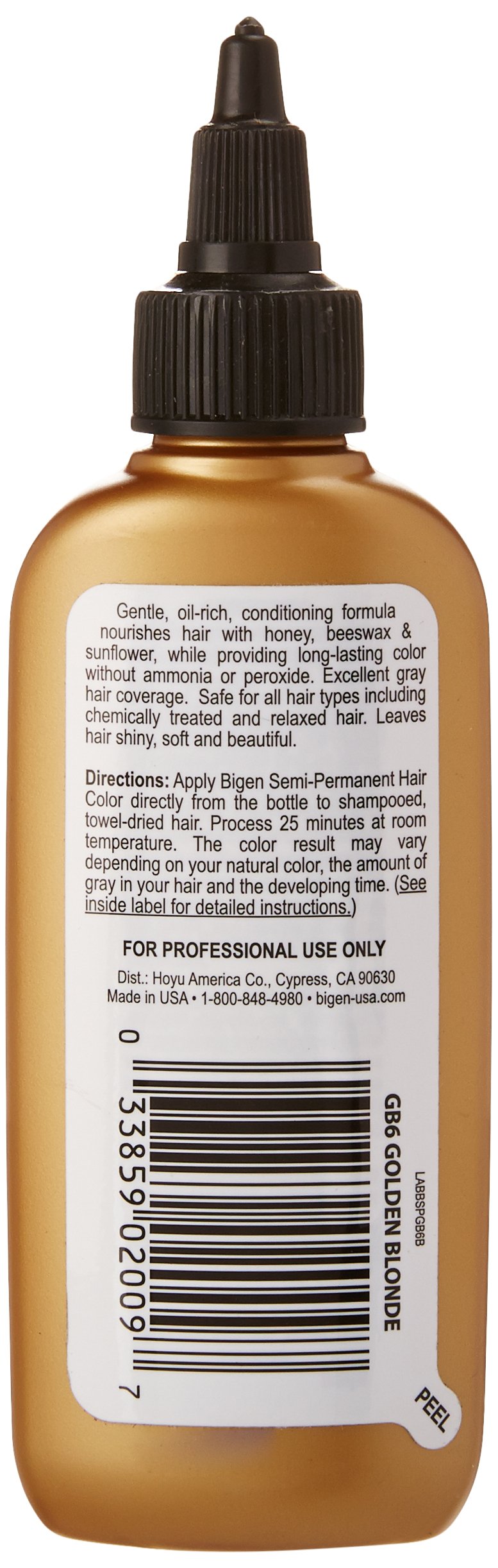 Bigen Semi-Permanent Hair Color - Golden Blonde (BSPGB6) 3 Fl Oz - Long-Lasting, Ammonia-Free Hair Dye for Natural-Looking Highlights at Home