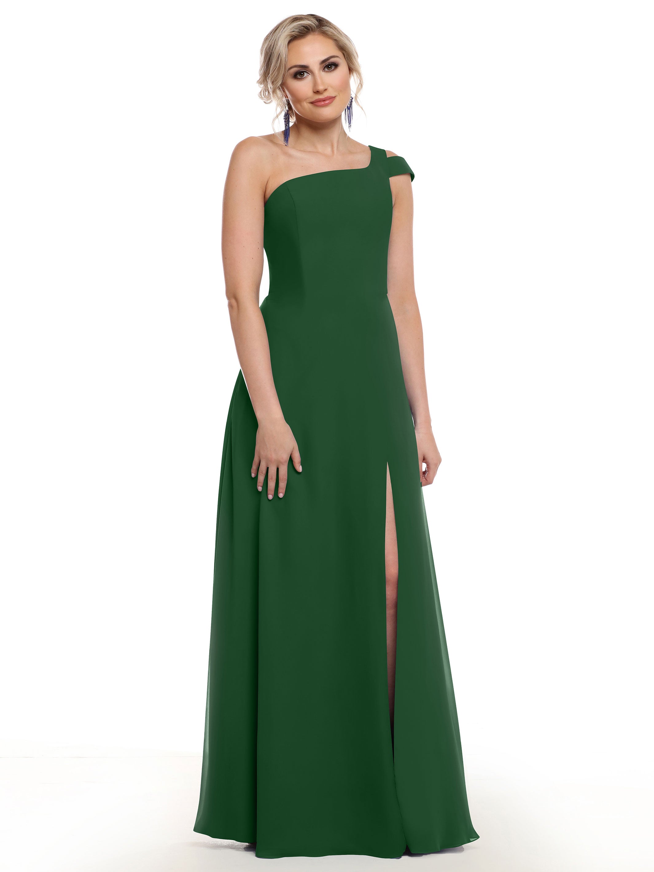 Elegant 80139 Chiffon A-Line One Shoulder Bridesmaid Dress with High Slit - Perfect for Weddings, Formal Events & Evening Parties