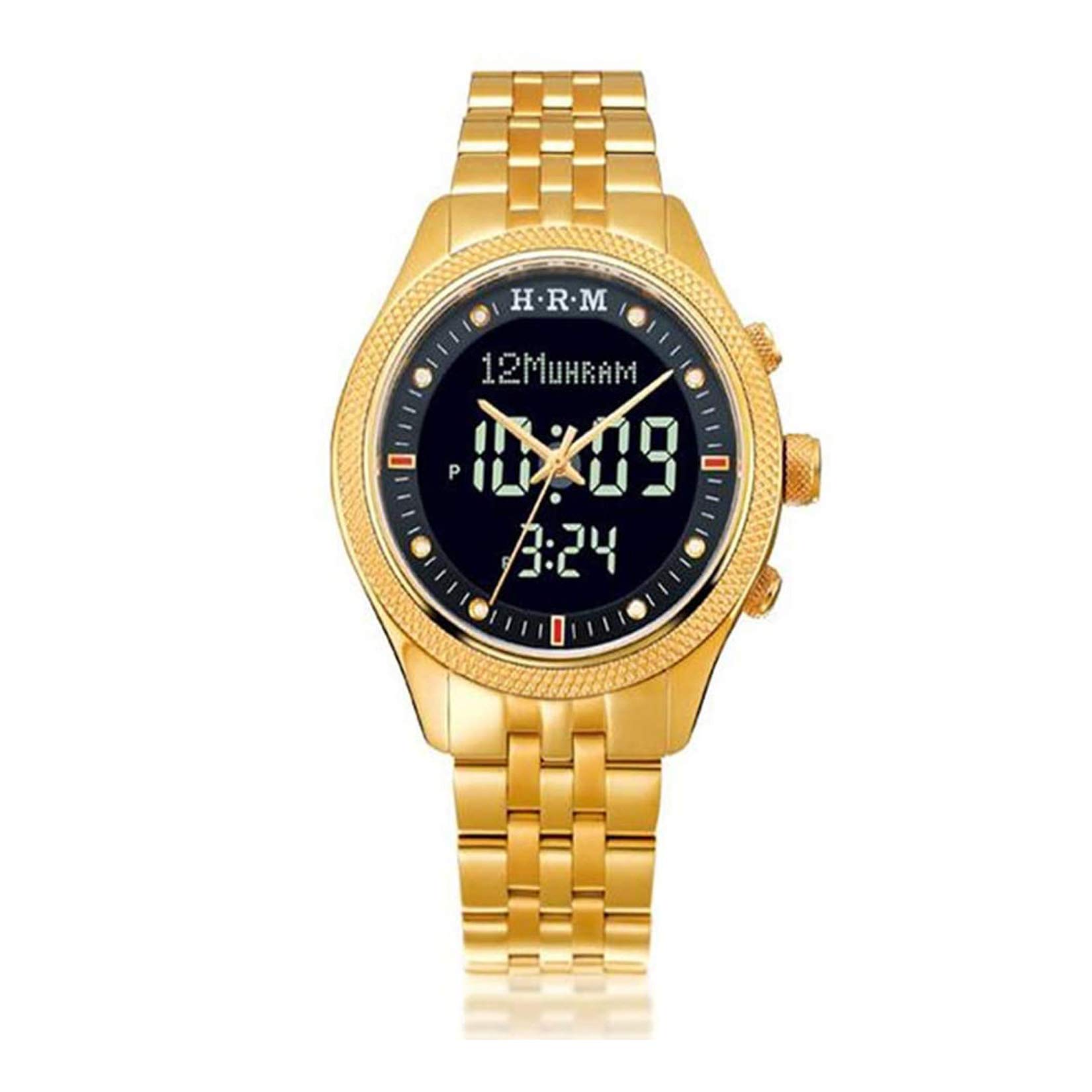 HXZB Stainless Steel Azan Prayer Watch with Qibla Compass - Accurate Worldwide Prayer Times for Muslims - Perfect Islamic Gift for Ramadan, Eid & Daily Use - Durable Wristwatch for Men & Women