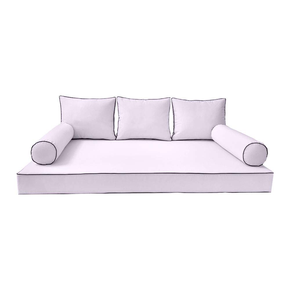 Prolinemax Twin-XL Daybed Mattress Cover with Contrast Trim - Outdoor Style 3 Fitted Sheet & Bolster Pillow | Waterproof & Durable for Patio, Sunroom, or Guest Bed Use