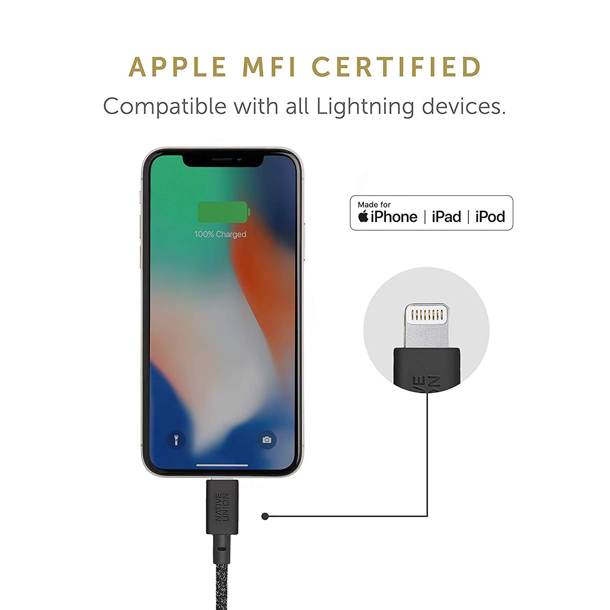 Native Union Night Cable - 10ft Ultra-Strong Reinforced Durable USB-C to Lightning [MFi Certified] Charging Cable for iPhone 14/13/12/11/X/8 & Earlier | Weighted Knot Design | Fast Charging & Data Sync | Perfect for Home, Office & Travel (Cosmos Blue)