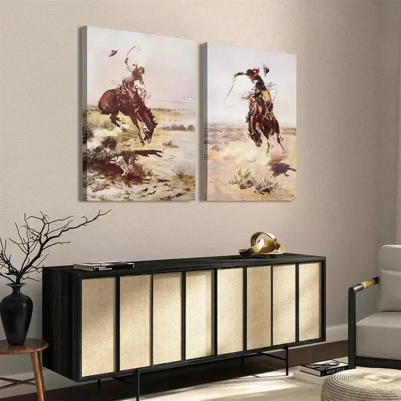 2pcs Rustic Farmhouse & Western Cowboy Framed Wall Art - 50x75cm High Quality Canvas Print | 100% Australian Made | Ready to Hang | Perfect for Living Room, Bedroom & Western-Themed Decor