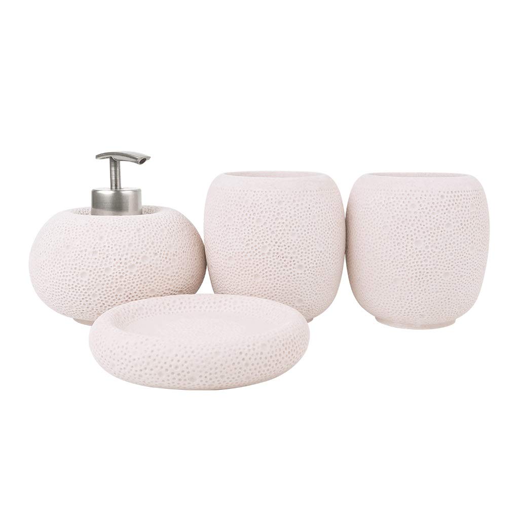 Premium Sandstone Resin Soap Dispenser & Mouthwash Cup Set - Elegant Bathroom Countertop Organizer for Hotels & Home Decor | Vanity Accessories & Plating Brush Holder