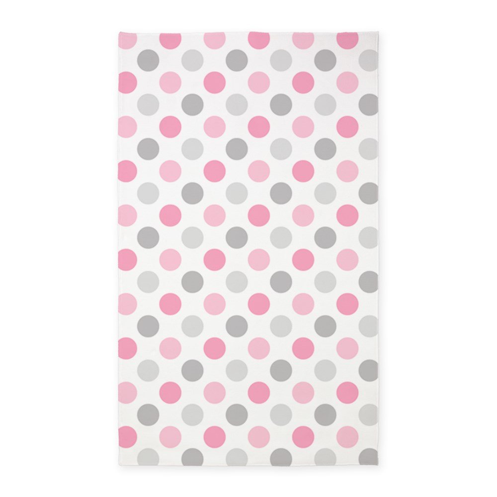 Pink & Gray Polka Dot Area Rug - Soft Fabric Throw Rug for Living Room, Bedroom & Nursery Decor | Non-Slip Decorative Floor Mat for Home & Office