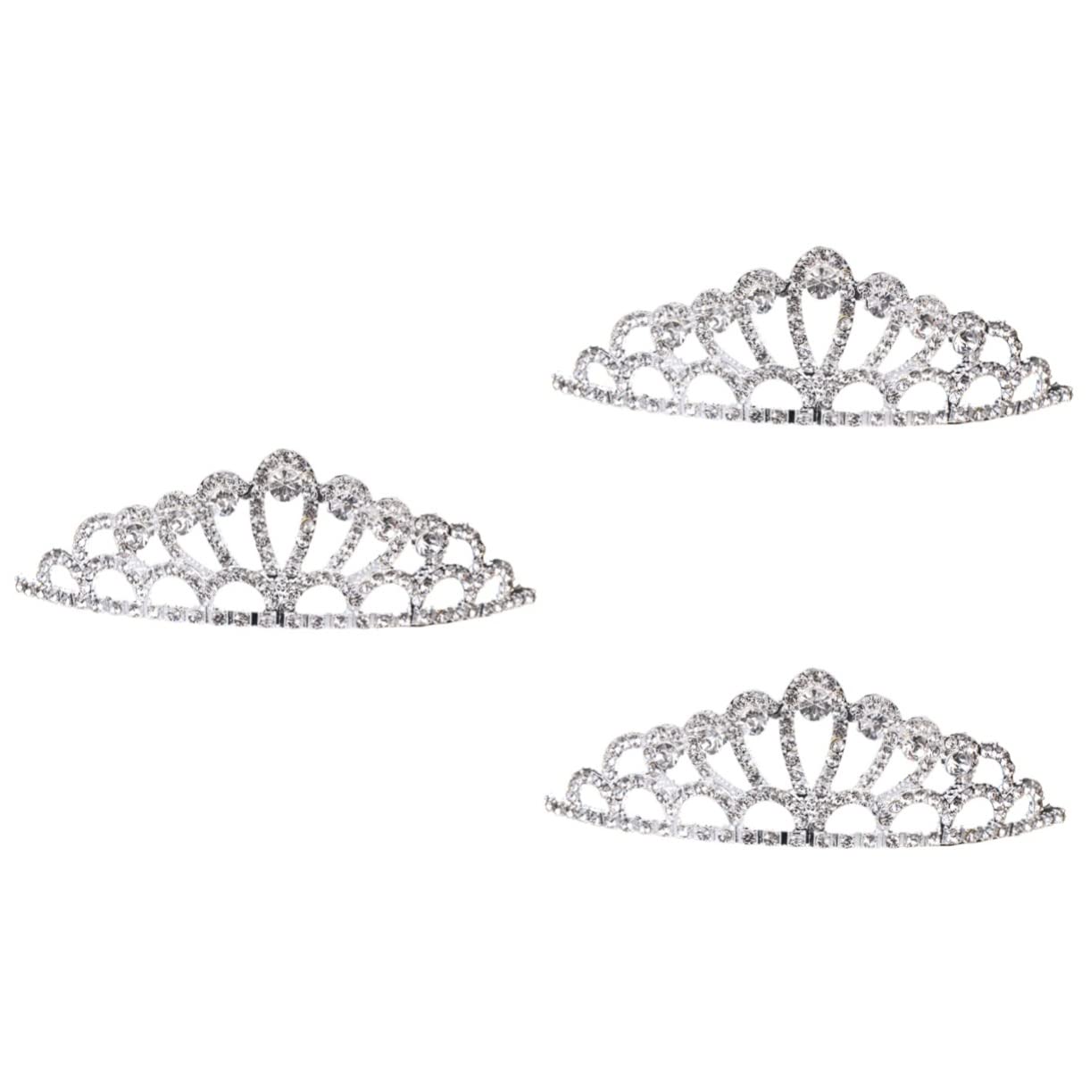 Beaupretty 3-Piece Kids Hair Crown Set - Princess Bridal Tiara with Peach Heart Design, Diamond Hair Jewelry & Headband for Girls (White) | Perfect for Weddings, Birthday Parties & Photo Shoots