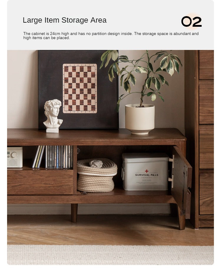 Solid Oak Wood Nordic TV Stand with Storage - Modern Living Room Entertainment Center for TV, Gaming & Media Storage