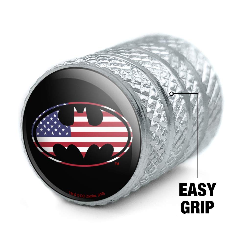 Batman USA American Flag Shield Logo Aluminum Valve Stem Caps for Car Wheels - Durable Tire Rim Accessories for Superhero Fans & Patriotic Style