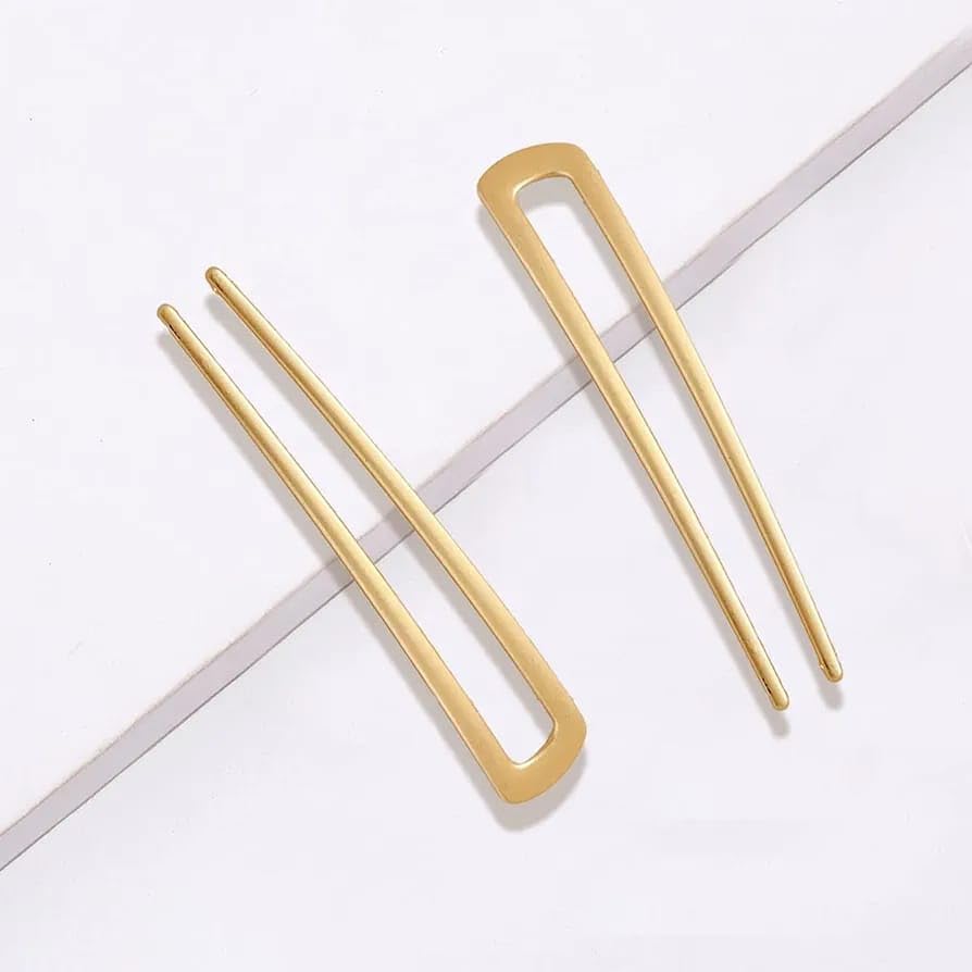 INHEAVEN 2-Pack Vintage U-Shaped Hair Sticks | Metal Bun Pins for Women & Girls | Wedding, Bridal & Everyday Hairstyle Accessories | Secure Updos, Chignons & Buns
