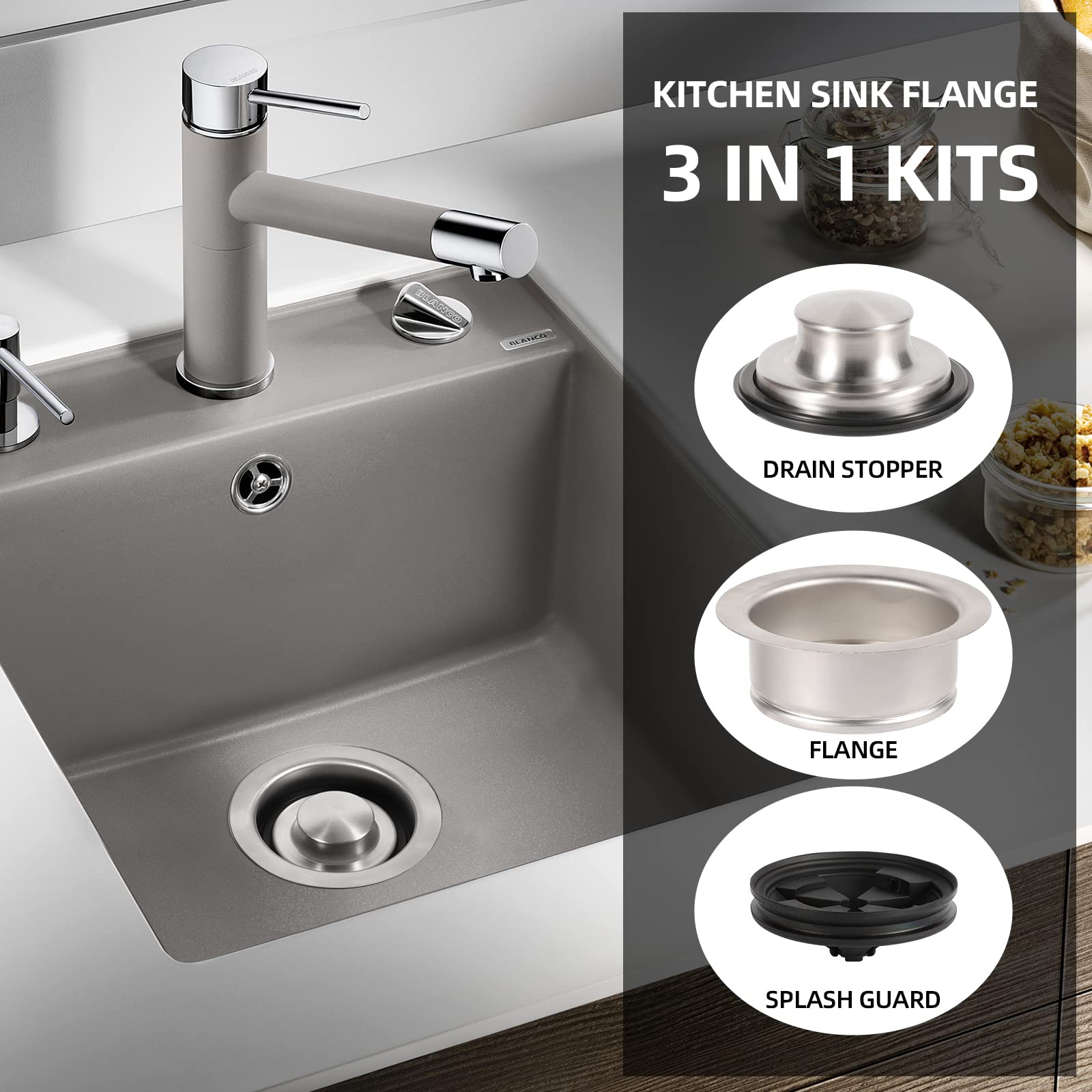 RQYEKDO Universal 3-1/2 Inch Garbage Disposal Flange Stopper Collar Sink Baffle Kit - Stainless Steel Brushed Replacement for Standard Sink Drain Hole | Perfect for Kitchen Sink Maintenance & Leak Prevention