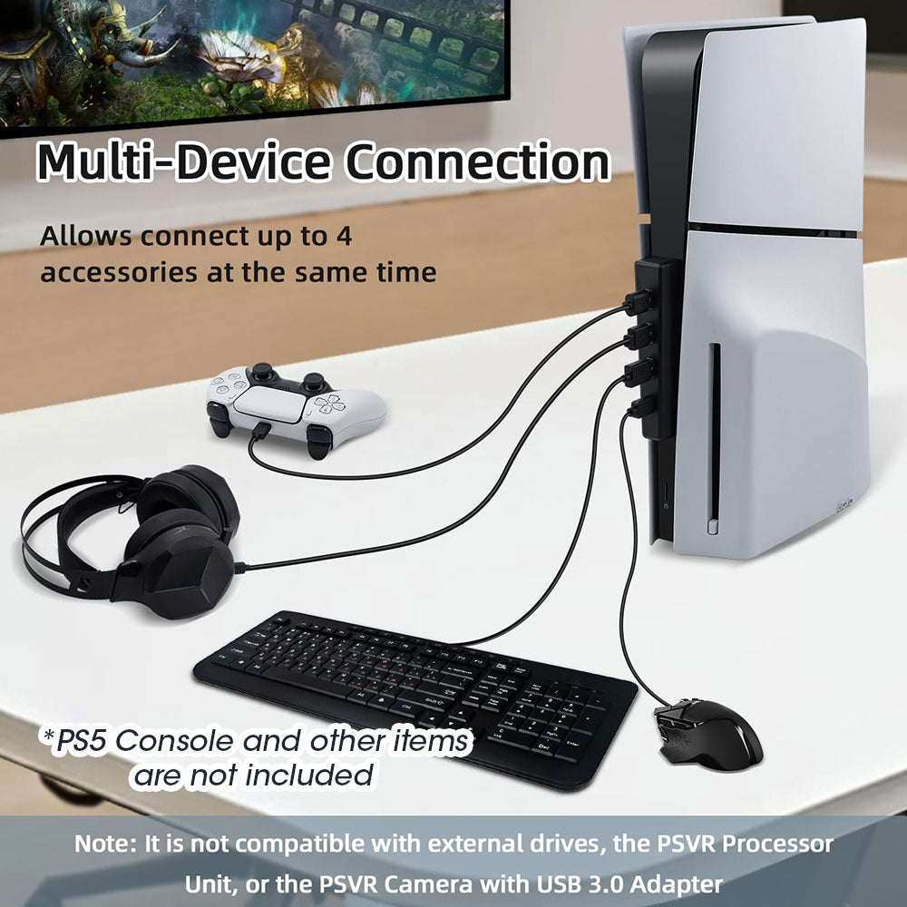 DOBE 4-Port USB Hub for PS5 Slim Disc & Digital Edition - High-Speed Data Transfer Hub - Black (TP5 3556) - Perfect for Gaming, Streaming & Charging Multiple Devices