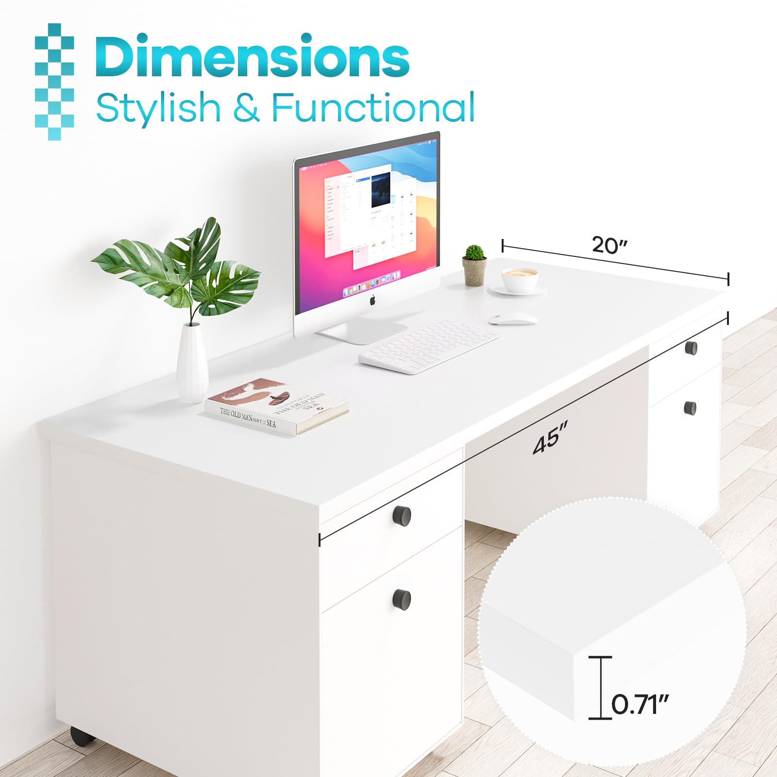 45x20 Inch White Universal Table Top - Solid One-Piece Reversible Melamine Countertop for Double Desks & L-Desk DIY - Perfect for Home Office, Study Room, and Workspace Setup