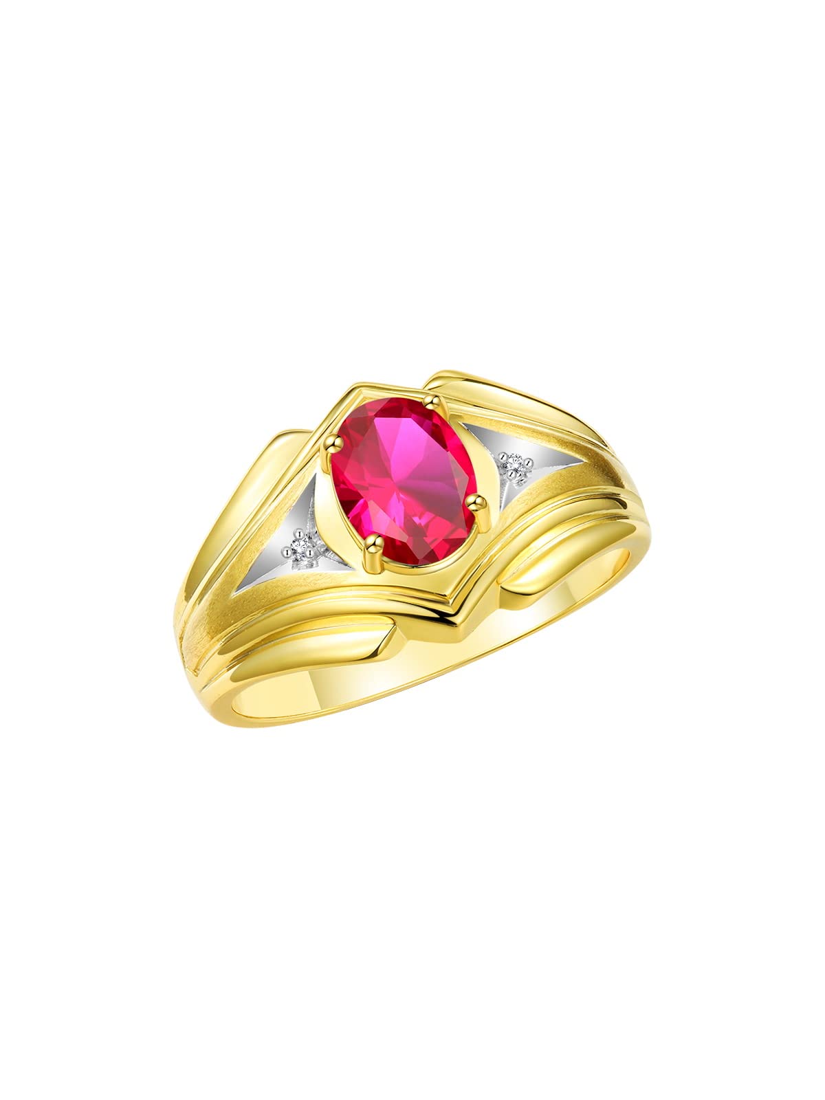 Men's Yellow Gold Plated Silver Ring with 9X7MM Oval Gemstone & Diamond - Classic Designer Style Birthstone Ring for Men (Sizes 8-13) | Perfect for Weddings, Anniversaries, Gifts & Everyday Wear