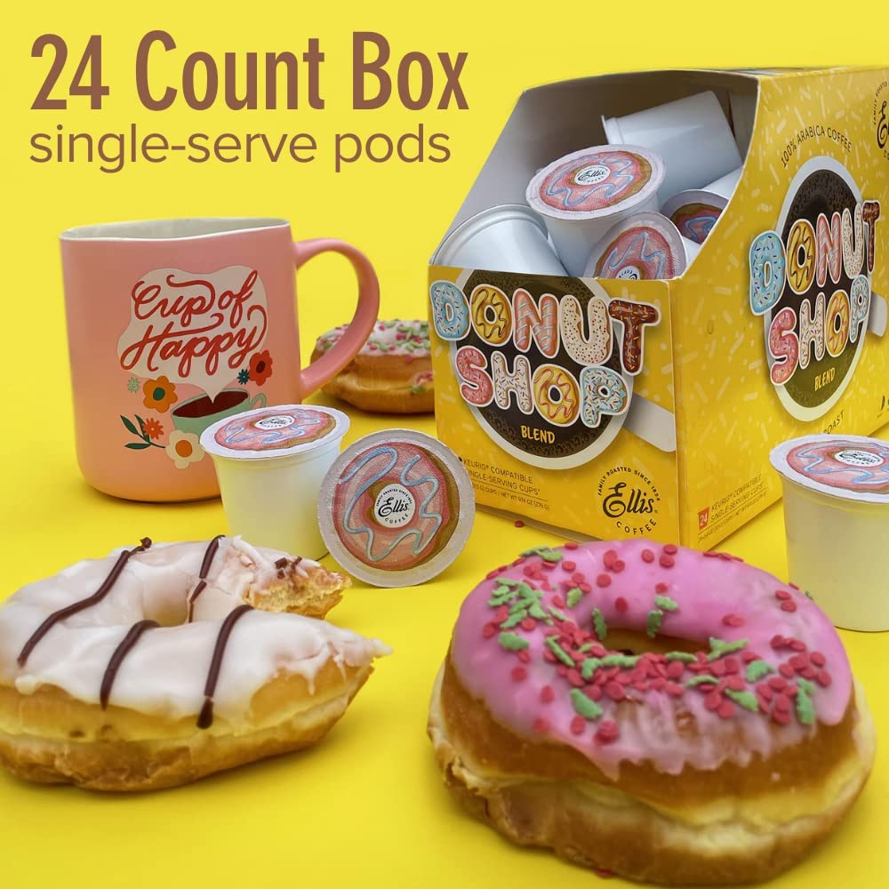 Ellis Coffee Donut Shop Medium Roast Single Serve Coffee Pods - 24 Count - Perfect for Keurig Brewers & Office Coffee Breaks