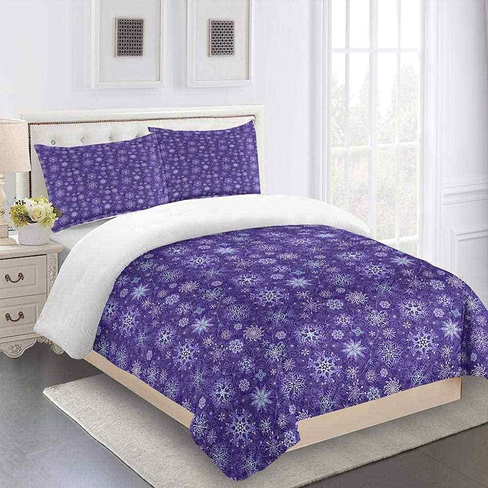 Queen Size Duvet Cover Set 90x90 Inches - Modern Purple Floral Design, Soft Microfiber Bedding with Zipper Closure & Corner Ties, Includes 2 Pillow Shams | Perfect for Master Bedroom, Guest Room & Cozy Home Decor