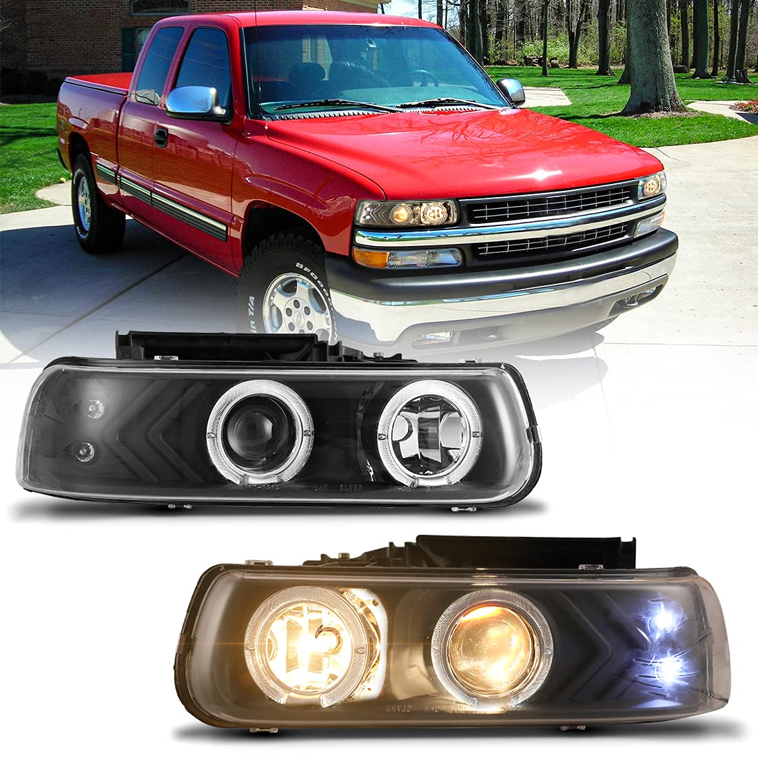 NIXON OFFROAD Black Headlight Assembly Pair - Compatible with 1999-2002 Chevy Silverado 1500/2500, 2001-2002 Silverado 3500, 2000-2006 Chevy Suburban 1500/2500 & Tahoe - Durable Replacement for Off-Road & Night Driving
