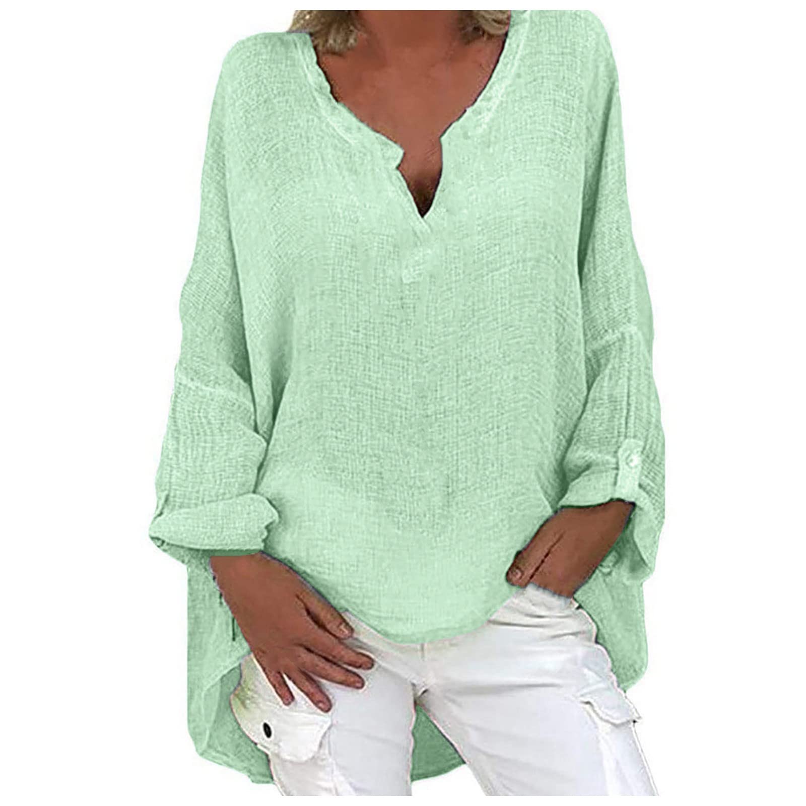 Women's Long Sleeve Casual V-Neck Tunic Blouse - Loose Fit Fall Fashion Tops for Going Out, Plus Size Available | Perfect for Work, Date Night & Autumn Layering