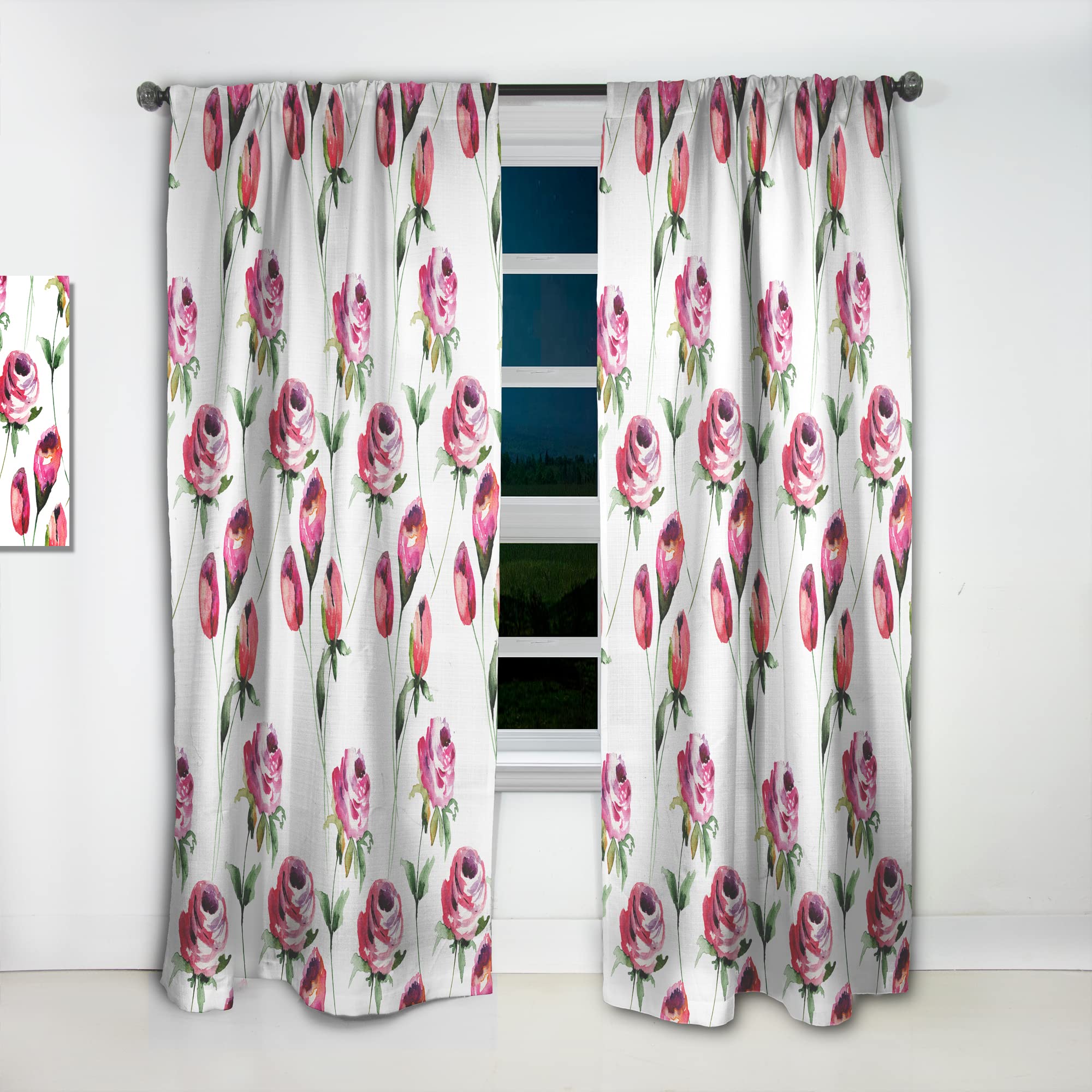 DesignQ Rose Floral Pattern Blackout Curtains - Thermal Insulated Single Panel (52x95 inches) for Bedroom & Living Room - Elegant Home Decor & Light Blocking Window Treatments