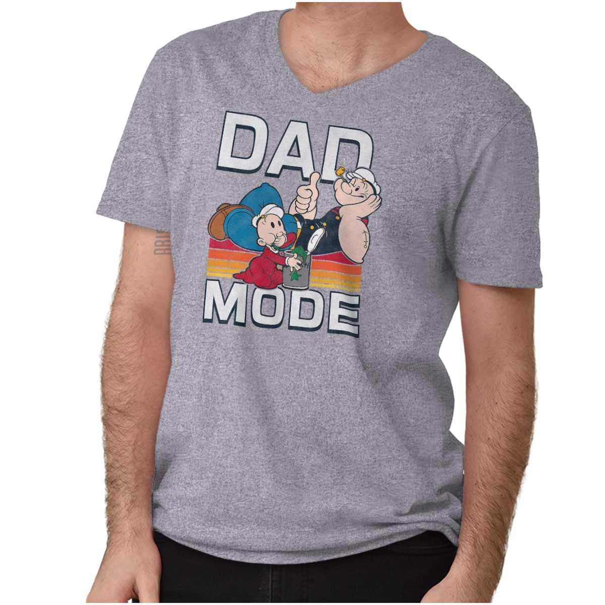 Brisco Brands Popeye Dad Mode Cool V-Neck T-Shirt for Men - Perfect Father's Day Gift for Casual Wear & Family Outings
