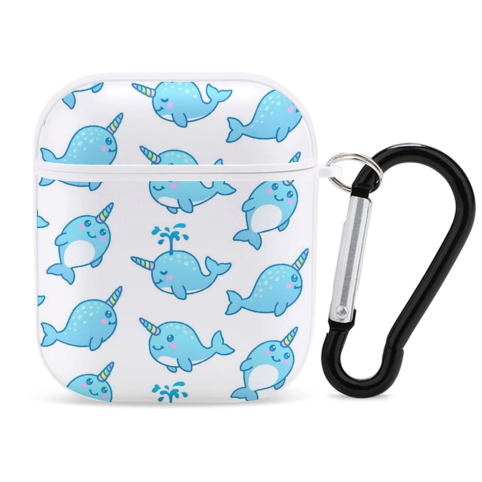 Cute Cartoon Narwhals Bluetooth Headset Case - Shockproof AirPods 1/2 Protective Cover with Keychain (White) - Perfect for Travel, Gym & Daily Use
