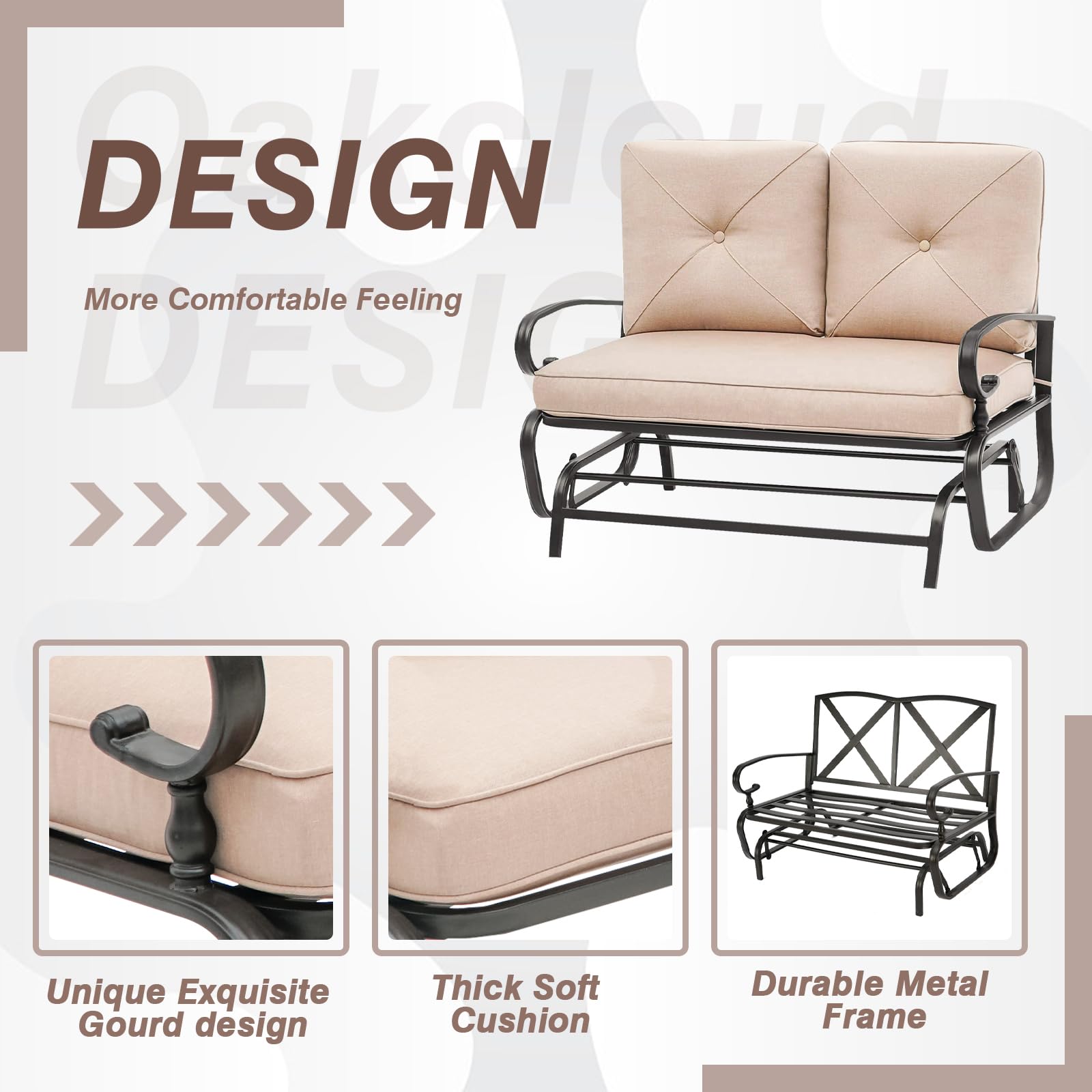 4-Piece Metal Outdoor Patio Conversation Set - Glider Chairs with Round Side Table, Wrought Iron Look Spring Lounge Chairs (Brown) - Perfect for Backyard, Garden, Poolside Relaxation