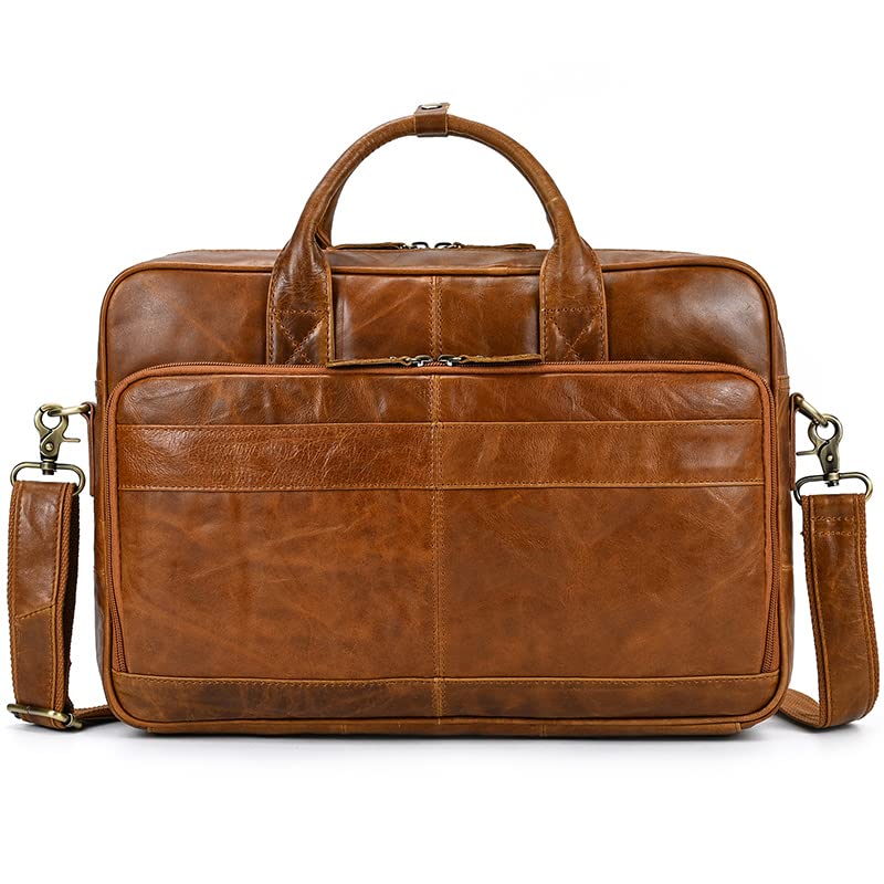 14 Inch Leather Laptop Briefcase - Professional Business Bag for Men & Women, Waterproof Office Work Satchel with USB Charging Port - Perfect for Business Travel, Commuting & Daily Work Use
