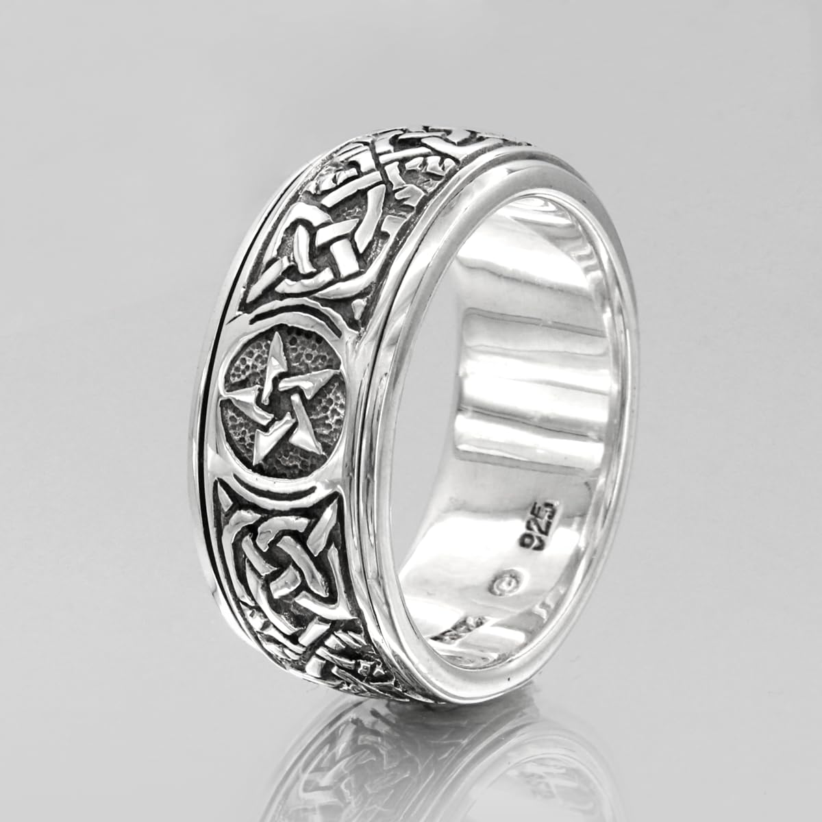 Moonlight Mysteries Sterling Silver Celtic Knot Pentacle Spinner Worry Ring for Stress & Anxiety Relief - Wicca Pagan Jewelry in Sizes 4-15 - Perfect for Meditation, Spiritual Healing & Everyday Wear