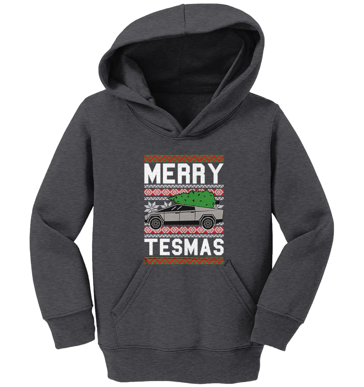 Haase Unlimited Merry Christmas Cybertruck Futuristic Car Fleece Hoodie for Toddler & Youth - Cozy Winter Wear for Kids, Holiday Gifts, Tesla Fan Apparel