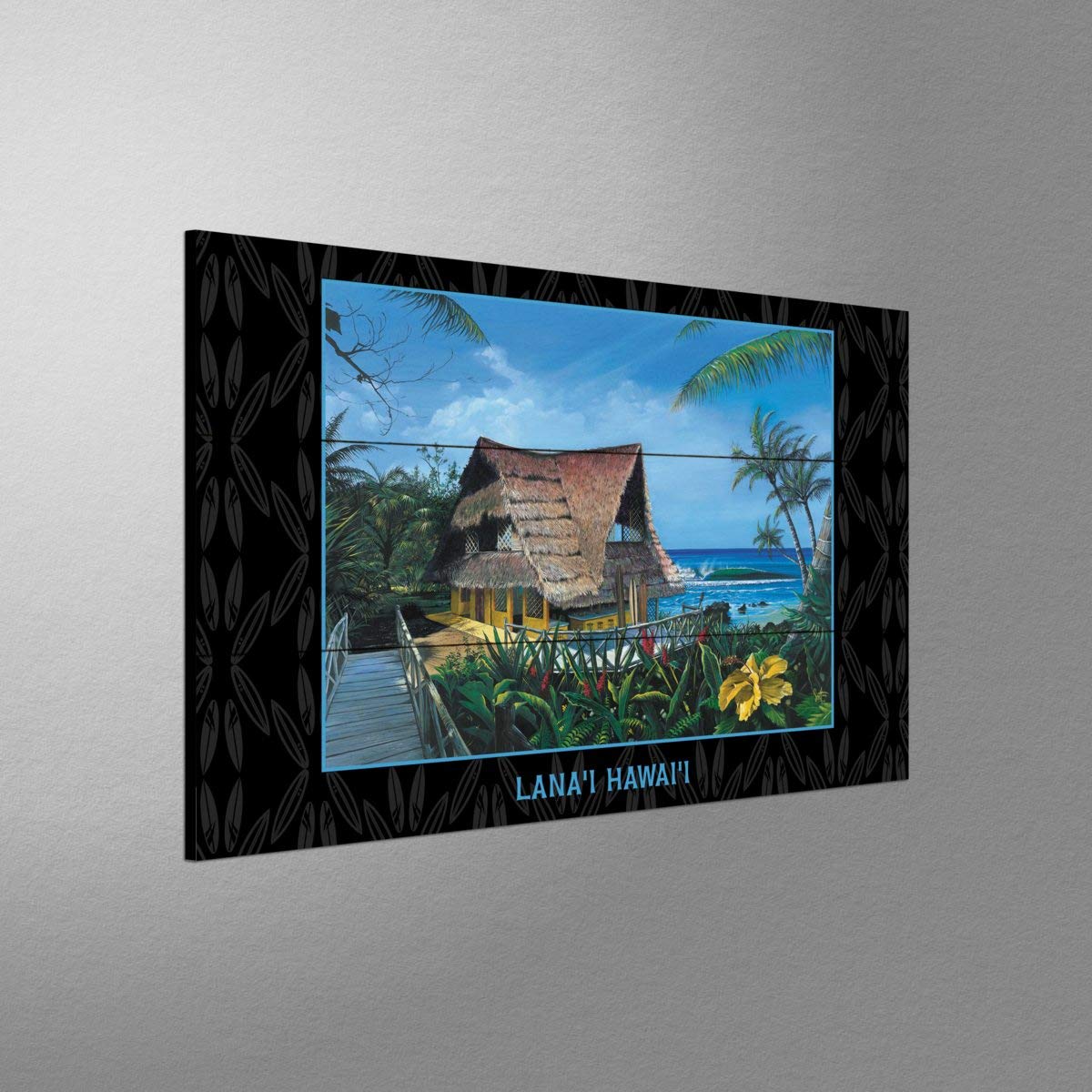 Hawaiian Beach House Wood Art Print - Lana'i Hale Painting by Scott Westmoreland 24x36 Inch - Tropical Wall Decor for Living Room, Bedroom & Office